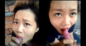Người yêu liếm chuối ở vườn sau nhà